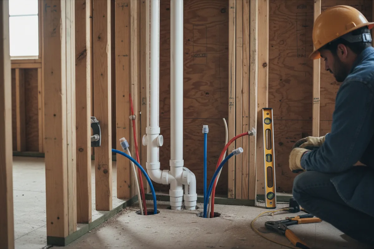 Drain and supply rough-in during Sump Pump Repair in Annapolis